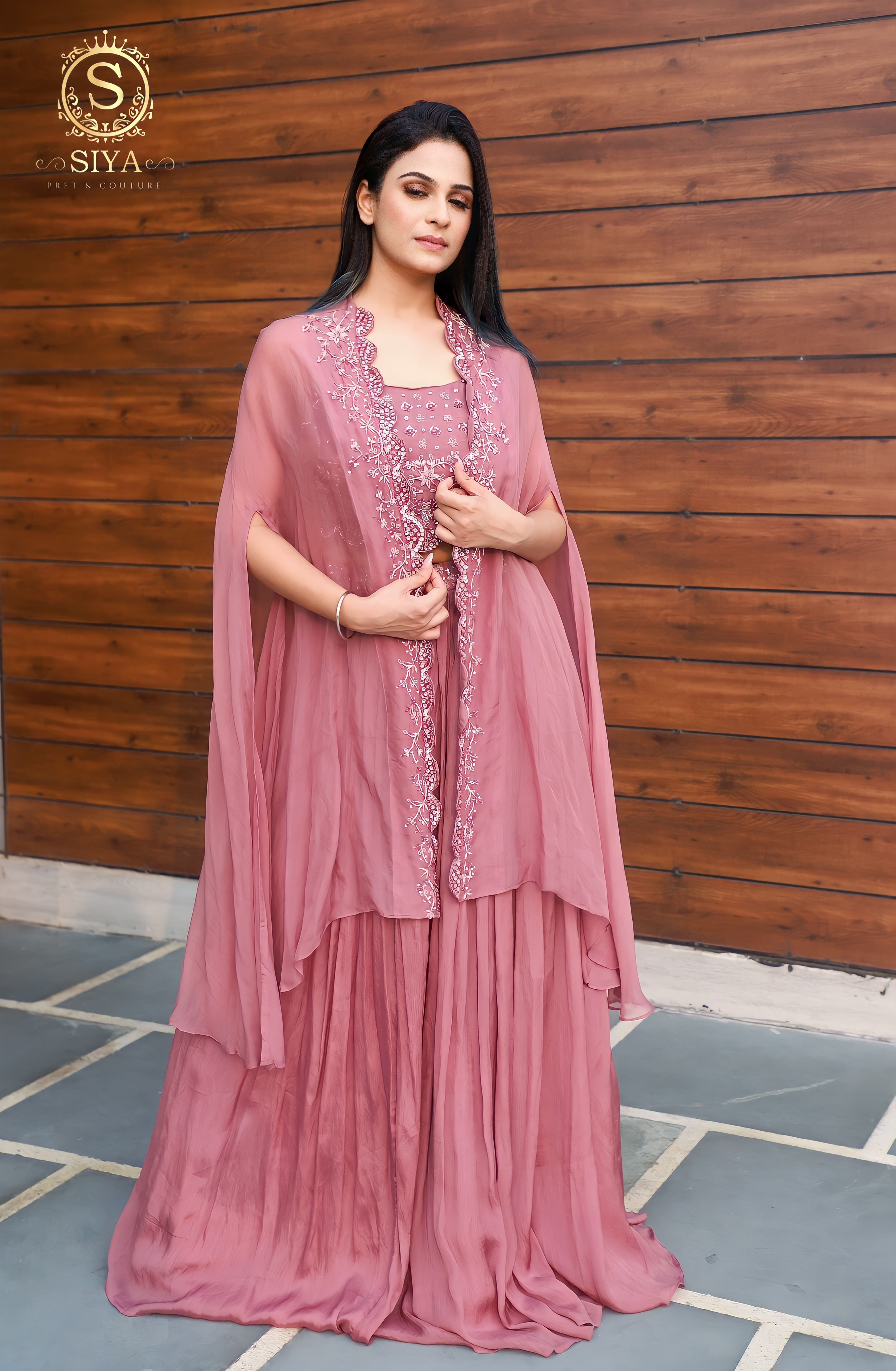 Dusty pink cape style lehenga