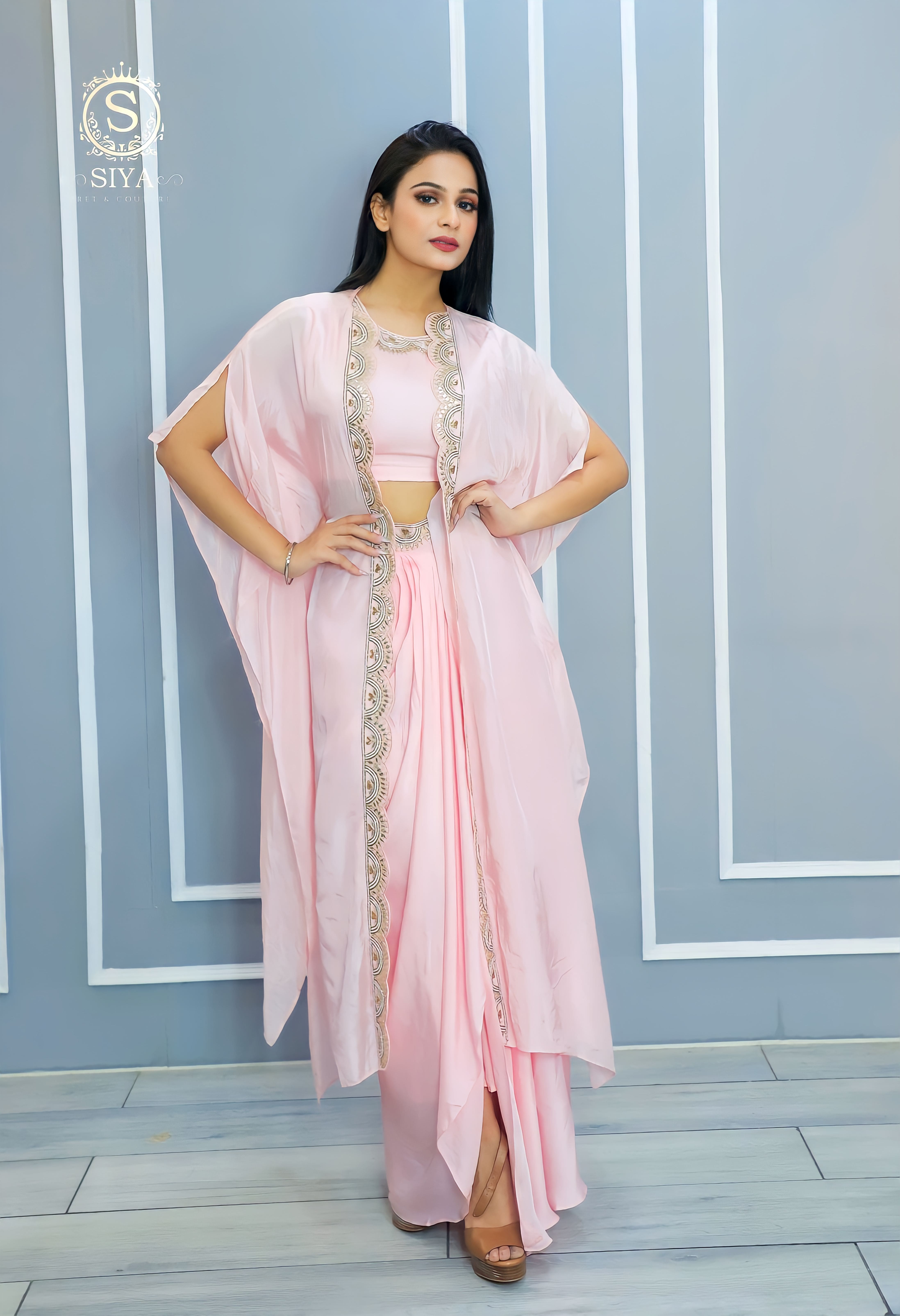 Light pink drape skirt with cape