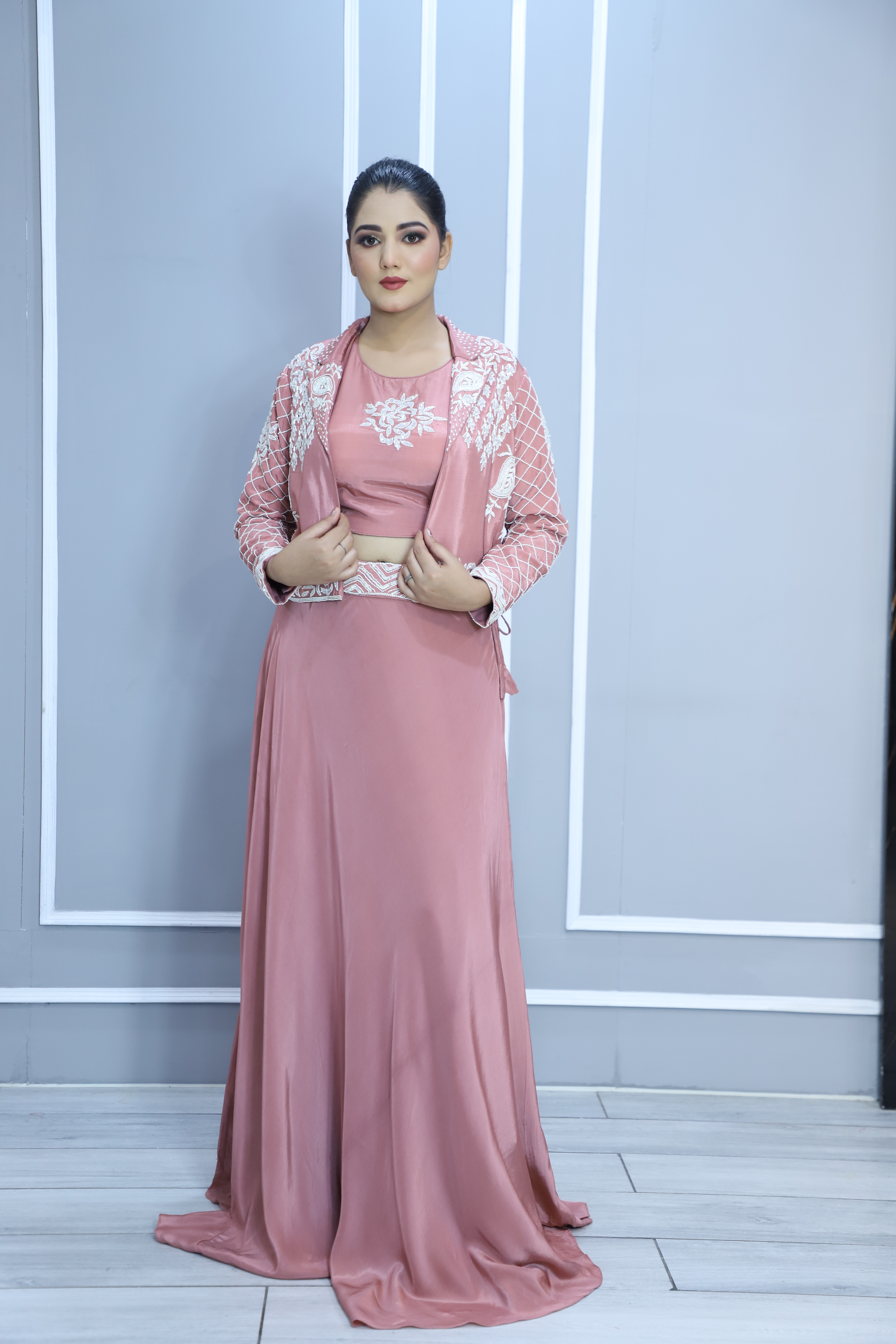 Dusty pink jacket with skirt set